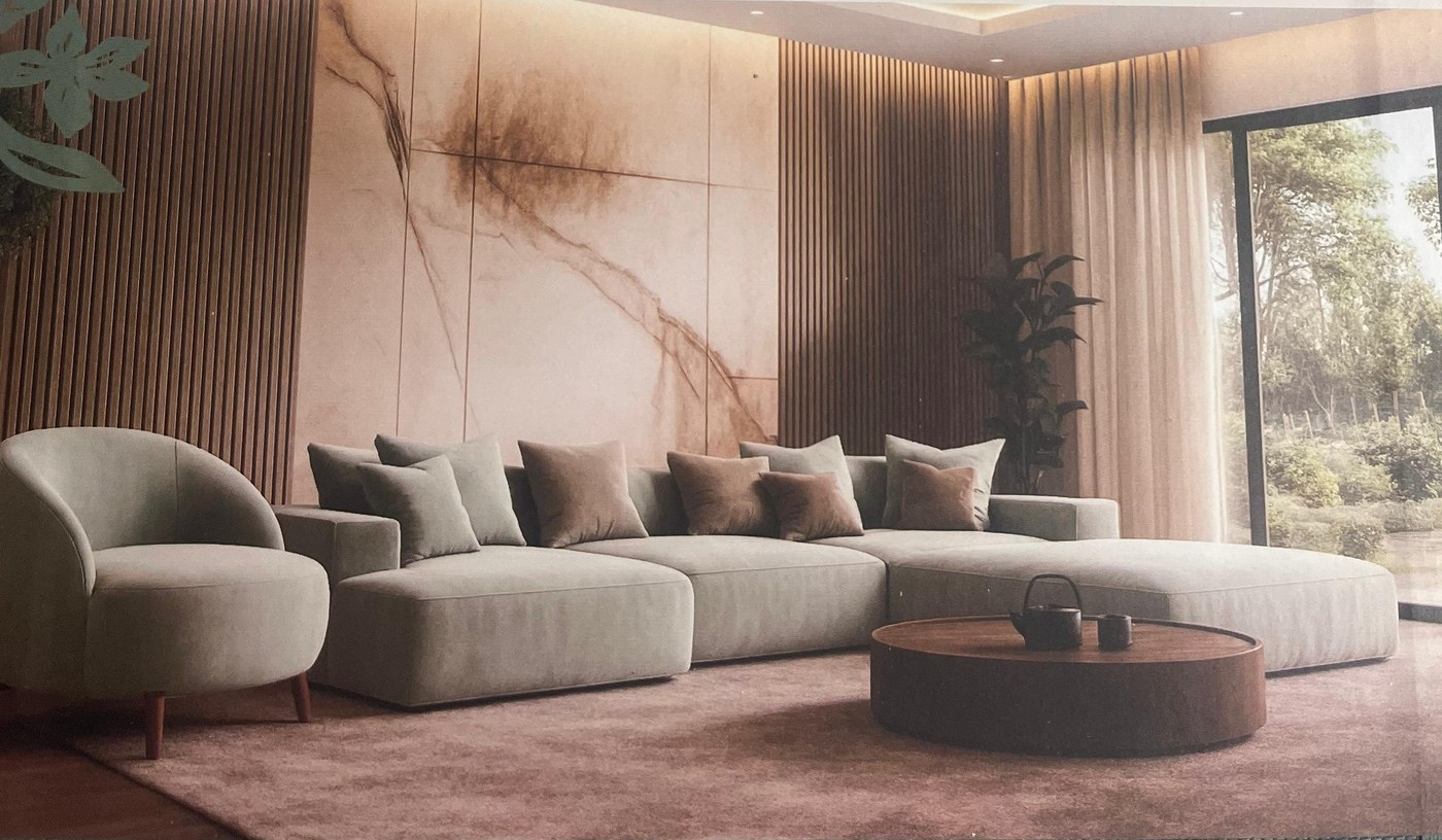 Tecido Aura — Coleção premium para estofados — 6 artigos com textura, conforto e acabamento pensados para living, dormitórios e espaços que pedem presença.