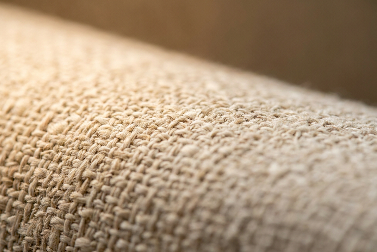 Close da textura de um tecido impermeável Acquablock em tom neutro
