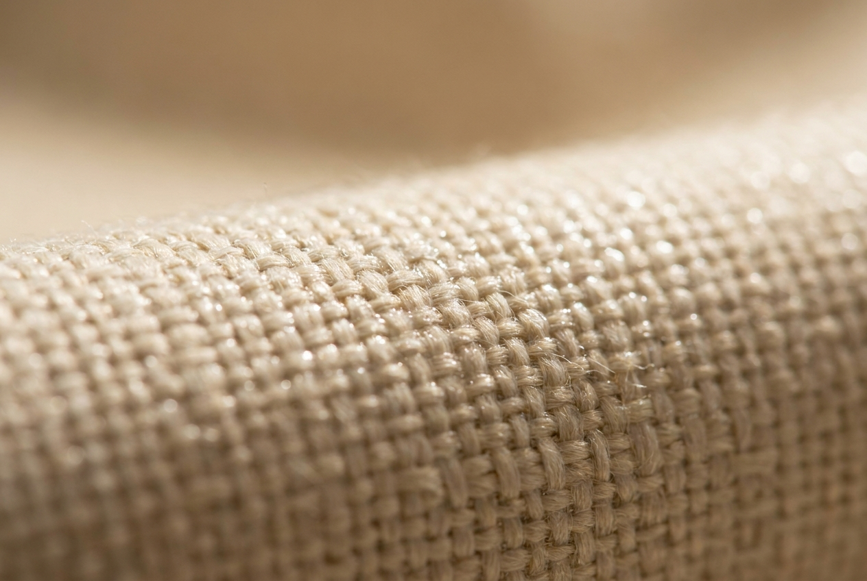 Textura macro do tecido Acquablock impermeável em cor cream com trama fechada
