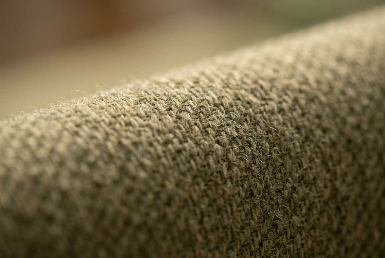 Textura macro do tecido sarja em cor verde oliva com trama diagonal característica